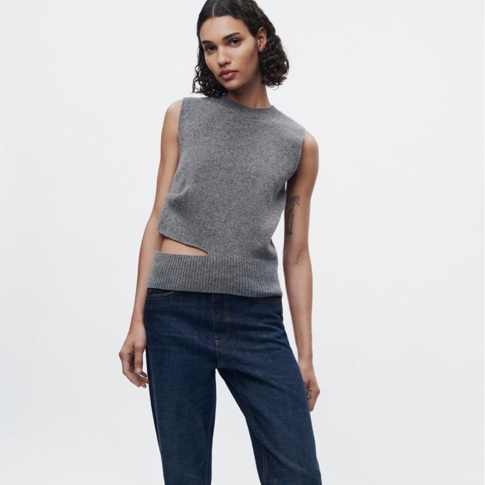 Zara Cut Out Knit Wool Blend Sweater